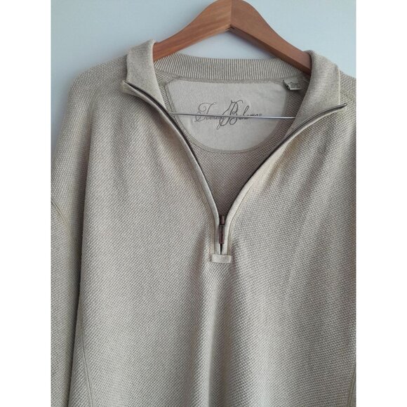 Vtg Tommy Bahama Quarter Zip Comfy Winter Textured Dad Sz XL Polo Sweater Khaki - Picture 2 of 9
